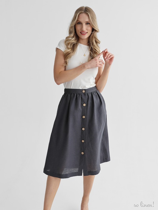 spódnice midi Lniana Spódnica LILY  CHARCOAL