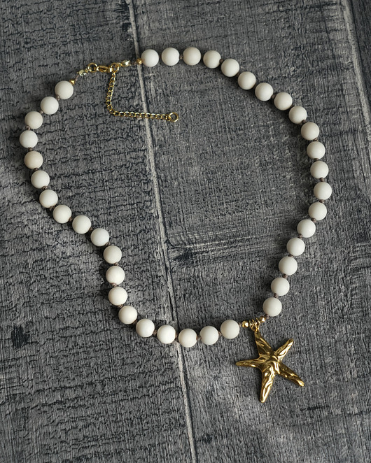 chokery Naszyjnik z kamienia rzecznego z rozgwiazdą