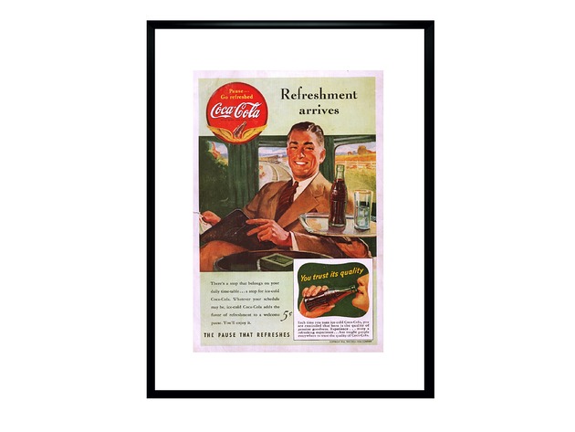 plakaty Plakat Oprawiona amerykańska reklama Coca Cola Refreshment arrives z 1941 r