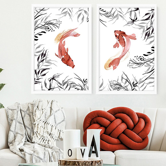 plakaty Plakat Zestaw Karpie koi w minimalistycznym stylu