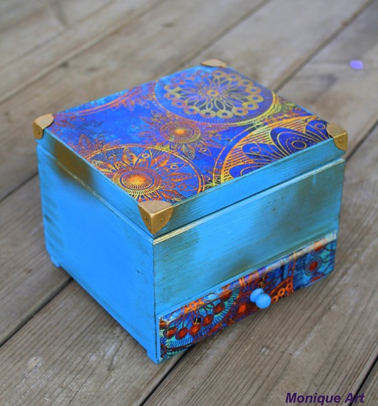 pojemniki na biżuterię Toaletka boho z lusterkiem, orient, niebieska