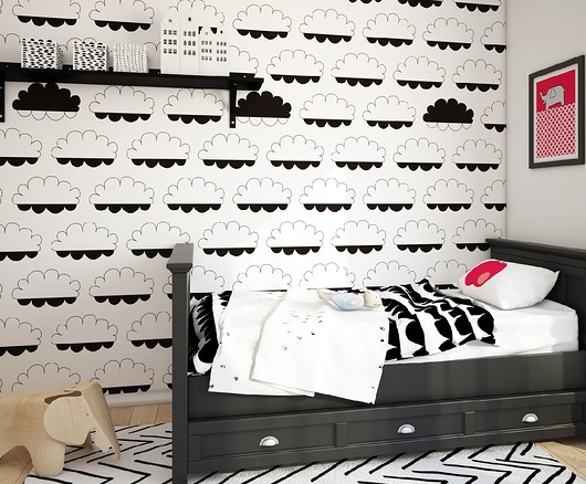 Tapeta Clouds Black & White Humpty Dumpty Room Decoration