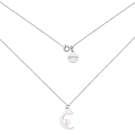 srebrne naszyjniki Srebrny naszyjnik z księżycem i perłą SWAROVSKI CRYSTAL