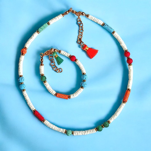 komplet biżuterii RAZEM TANIEJ! summer collection: naszyjnik i bransoletka : muszla biała i lawa