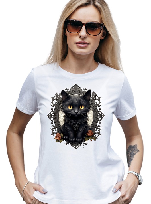 t-shirt damskie Koszulka czarny kot nadruk zwierzęcy kocia mama