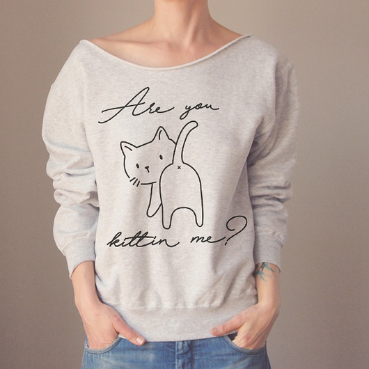 bluza bez kaptura damska Are you kittin me Szary gruby Z