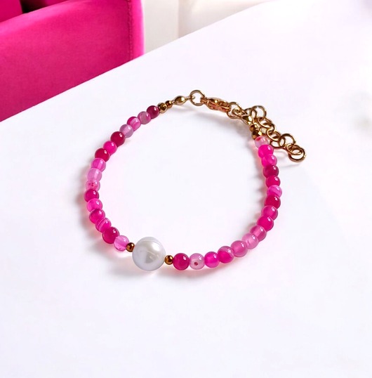 bransoletki z kamieni naturalnych Bransoletka : fuchsia & pearl collection : agat i perła