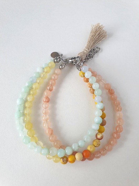 bransoletki z kamieni naturalnych Bransoletka TRIO BOHO ART jadeit, jaspis, seledyn, pomarańcz,żółty