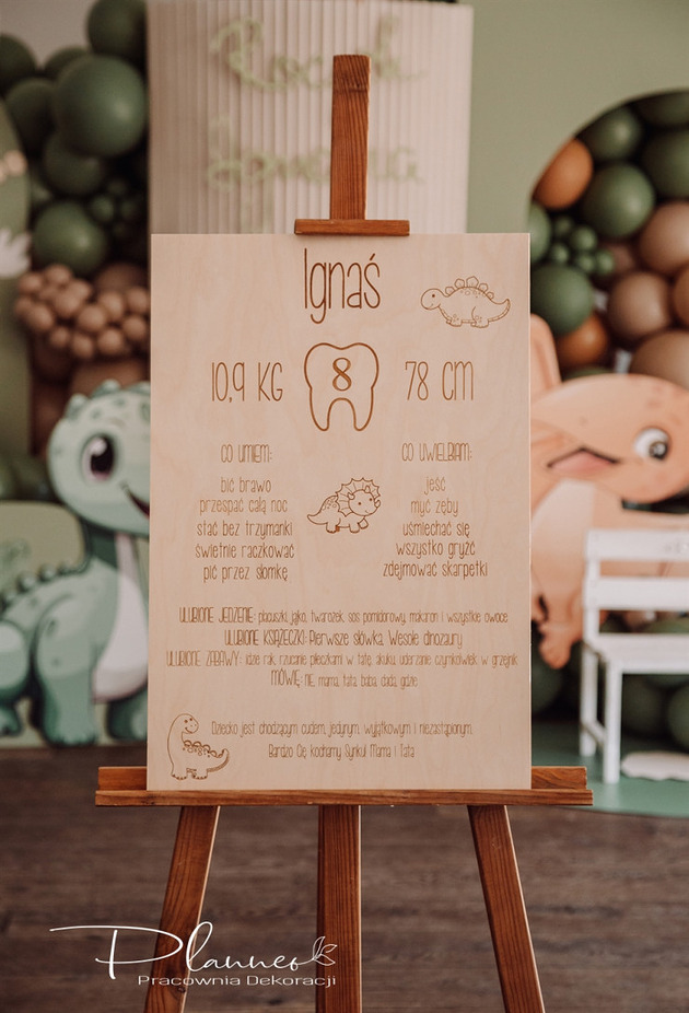 ozdoby na chrzest Tablica umiejętności Dinozaury