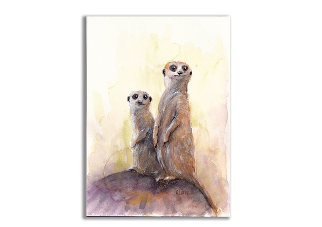 grafiki i ilustracje Urocze Surykatki - Obraz Akwarelowy