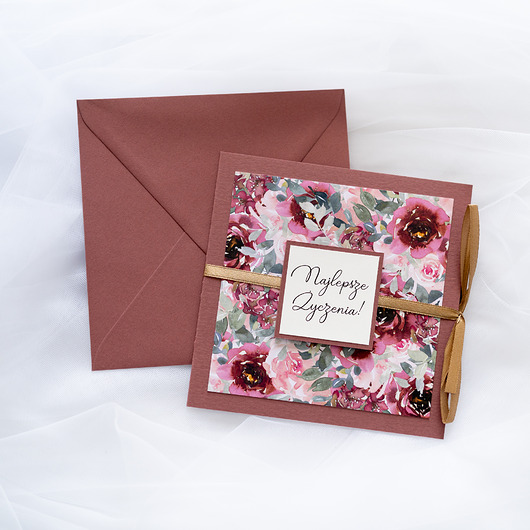 kartki scrapbooking Kartka na ślub, urodziny, imieniny - kwiatowa różowa