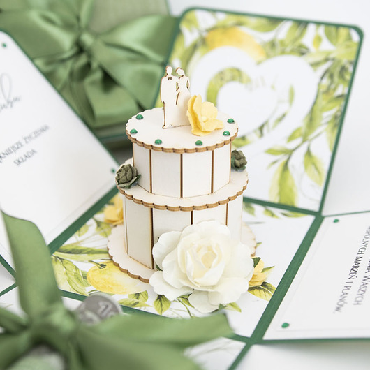 kartki scrapbooking Pamiątka ślubu, exploding box, kartka 3d na wesele cytryny