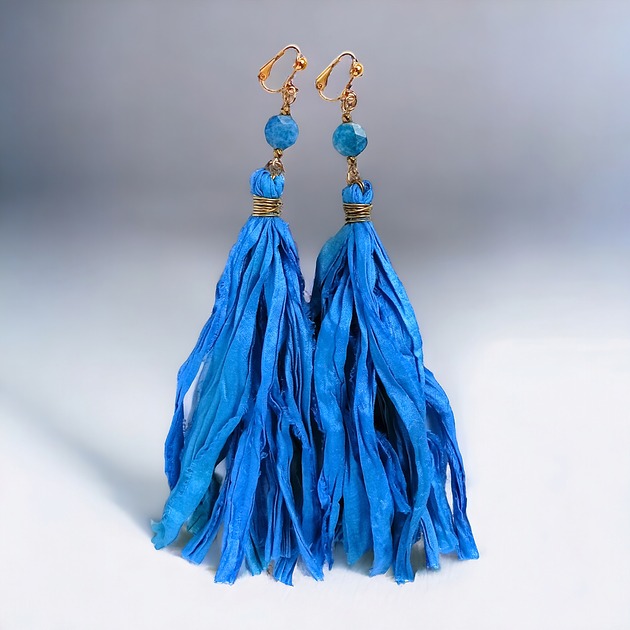 klipsy UNIKATOWE klipsy: jedwab : długie : Sari : 008