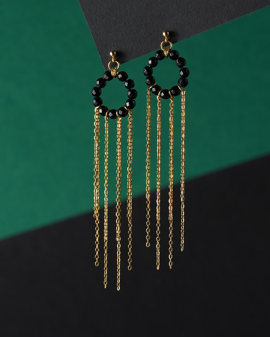 kolczyki z kamieniami Długie unikatowe kolczyki z łańcuszkami