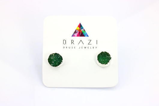 Brazi Earrings Druzy Agatu Zieleń  Brazi Druse Jewelry