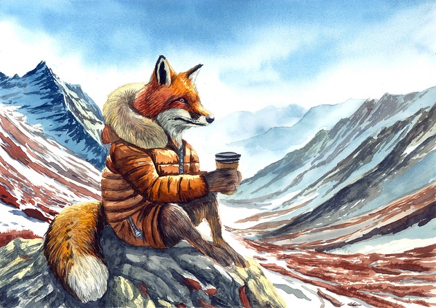 plakaty Plakat z serii Górscy Wędrowcy - Lis  - szlachetny wydruk Fine art (giclee)