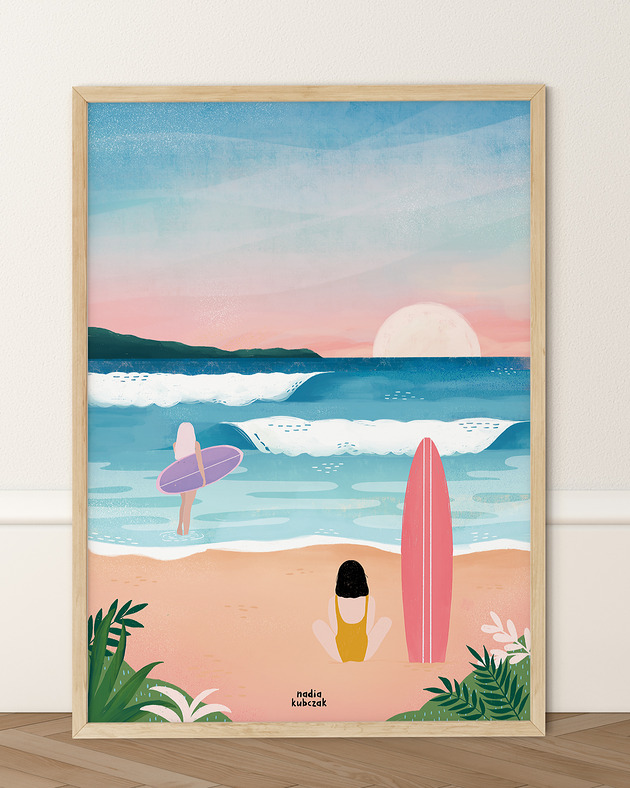 plakaty Plakat - Surfers on a beach / Surferki na plaży