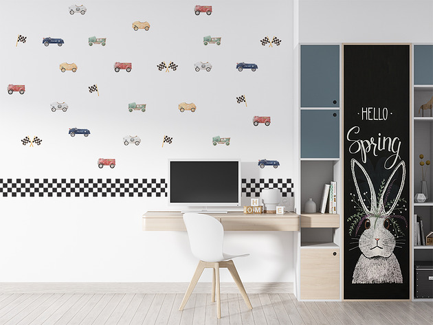 naklejki ścienne do pokoju dziecka Naklejki Retro-wyścig miniaturki