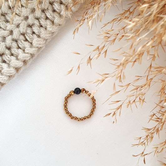 pierścionek z onyksem i hematytem LEI handmade 