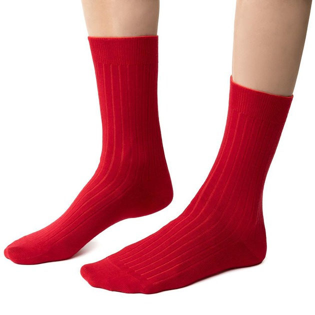 skarpetki damskie Skarpetki Simple z wełny merino prążkowane czerwone