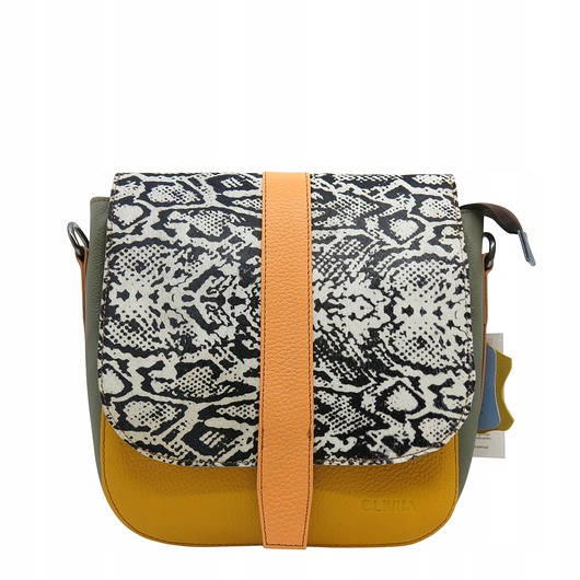 torby na ramię Torebka damska klasyczna skórzana regulowany pasek klapka wzór OLIVKA