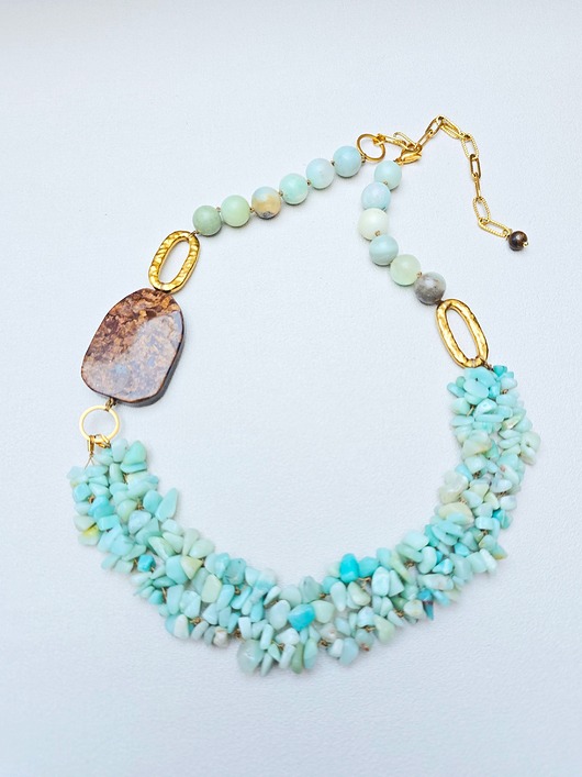 złote naszyjniki Kolia Amazonity z Bronzytem