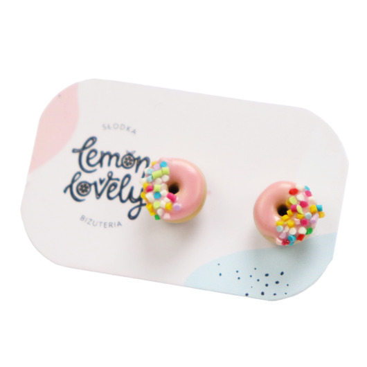 biżuteria dla dzieci Pączki donut różowe z posypką małe sztyfty