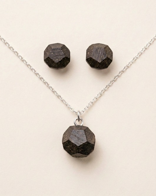 komplet biżuterii Subtelny zestaw biżuterii z czarnego dębu