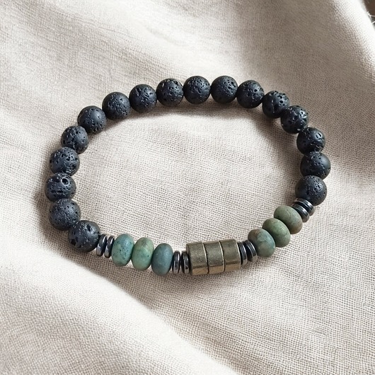 biżuteria męska Turkus, piryt, lawa : męska bransoletka