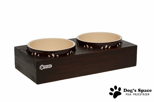 dla zwierząt różne PSI BAR CERAMIC Drewniany stojak dla psa, miski