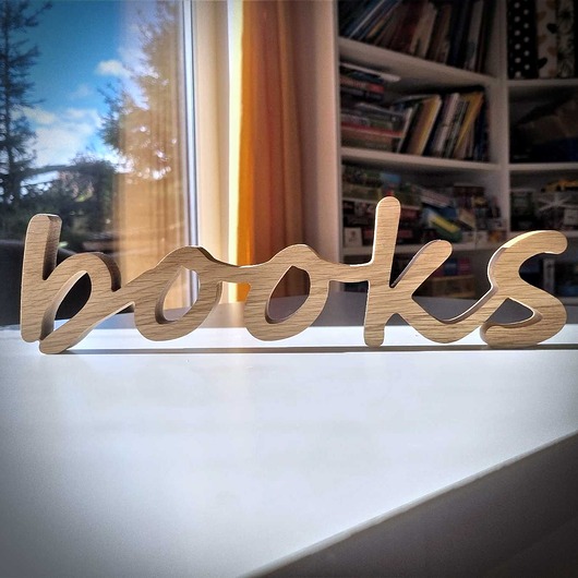 napisy dekoracyjne i tabliczki Drewniany napis books, dębowy, z drewna