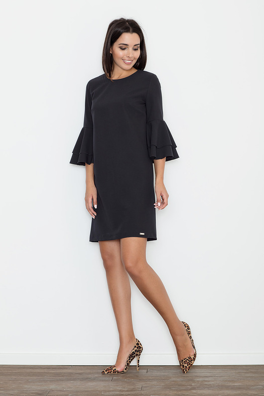 sukienki midi damskie Elegancka sukienka midi z falbaną i rękawem 3/4 na uroczyste okazje - M564