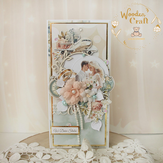 kartki scrapbooking Romantyczna kartka ślubna, pamiątka ślubu "Bon Voyage" GOTOWA