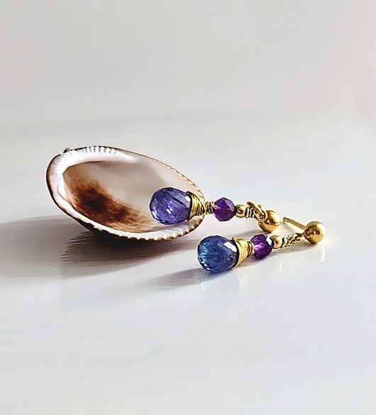 kolczyki pozłacane Tanzanitki, srebrne kolczyki