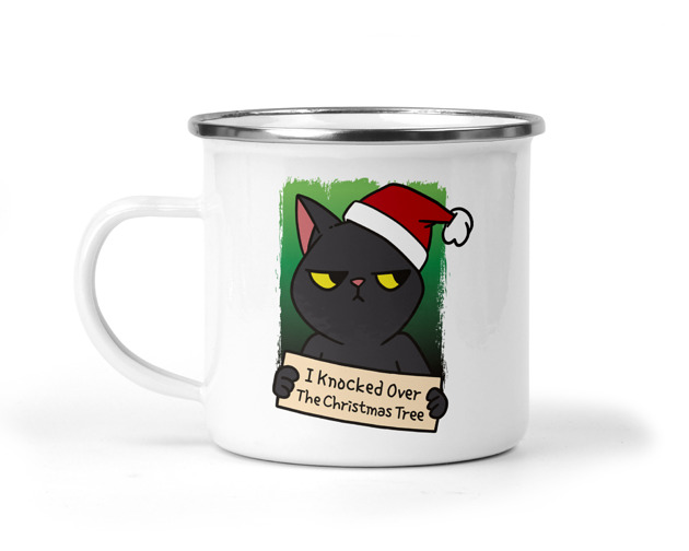 kubki Świąteczny kubek metalowy zły kot czapka