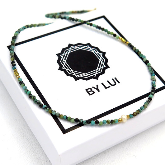 chokery Krótki Naszyjnik Turkus Afrykański & Perła SAVANNA GOLD PEARL