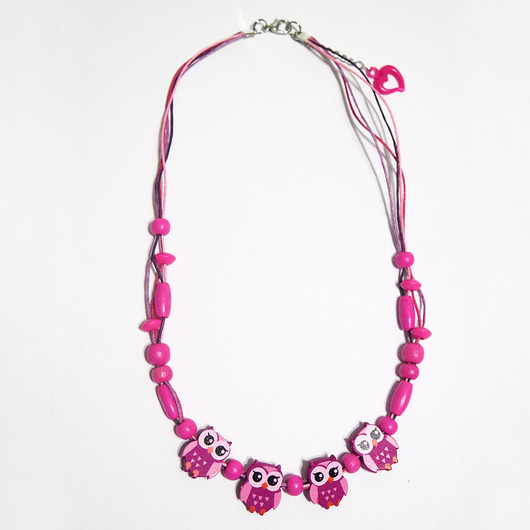 korale Korale - Różowe sowy - drewniane, krótkie