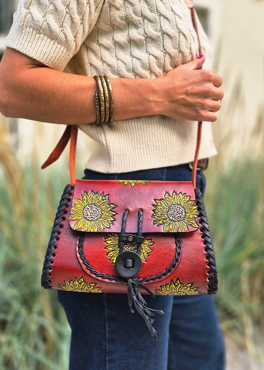 torby na ramię Torebka skórzana Suzanna ręcznie robiona kwiaty