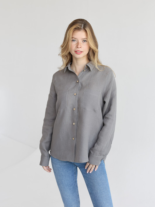 koszule damskie  Lniana koszula 100% len TRUE GRAY
