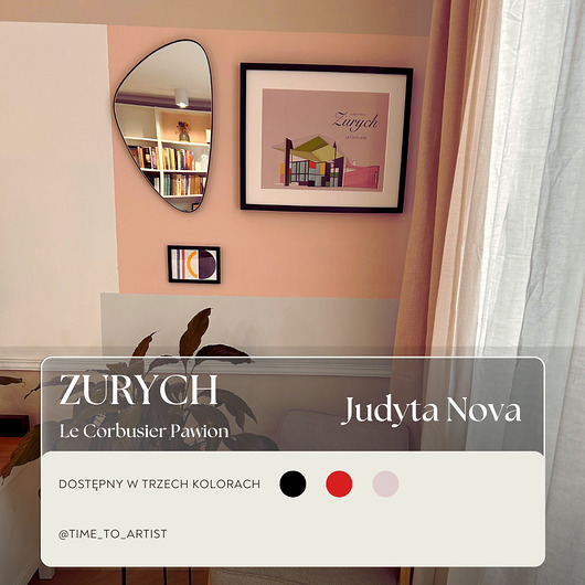 grafiki i ilustracje Hotel Pawilon w Zurychu kolorowy