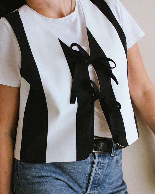 kamizelki damskie Kamizelka bawełniana w paski, wiązana