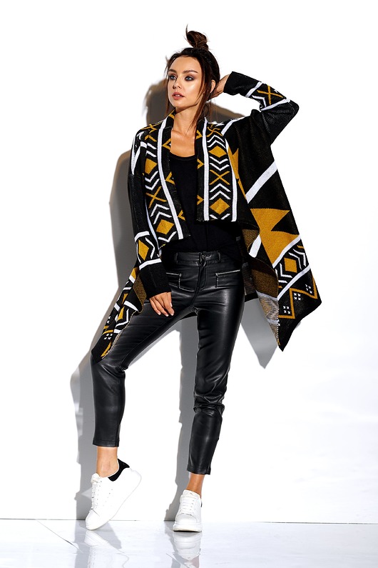 kardigany damskie kardigan w azteckie wzory LS264 - czarny 