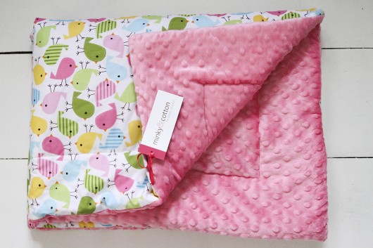 Mięciutki kocyk w ptaszki. Minky and Cotton