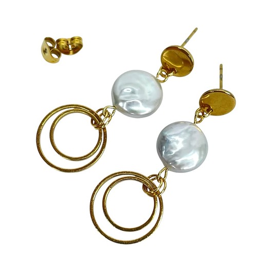 kolczyki pozłacane Perłowe kolczyki ze złoconymi okręgami