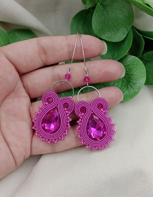 kolczyki soutache Kolczyki sutasz, długie kolczyki soutache fuksja