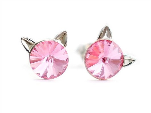 kolczyki swarovski KOTY! Kolczyki - kryształy Swarovski - jasny róż