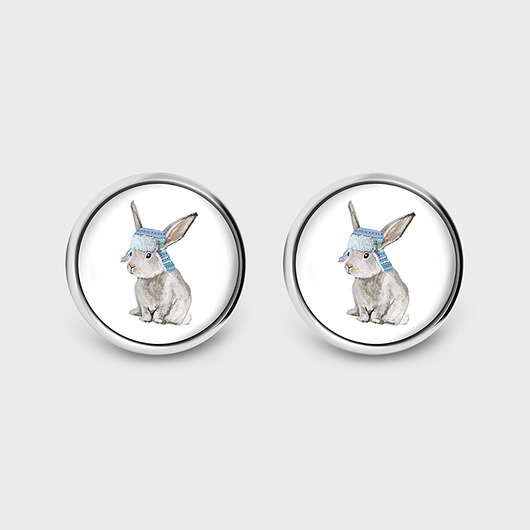 kolczyki szklane Kolczyki sztyfty - Zając - grafika