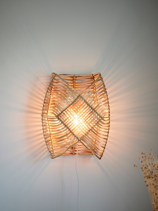 kinkiety Pleciona lampa ścienna Zyla Natural z rattanu