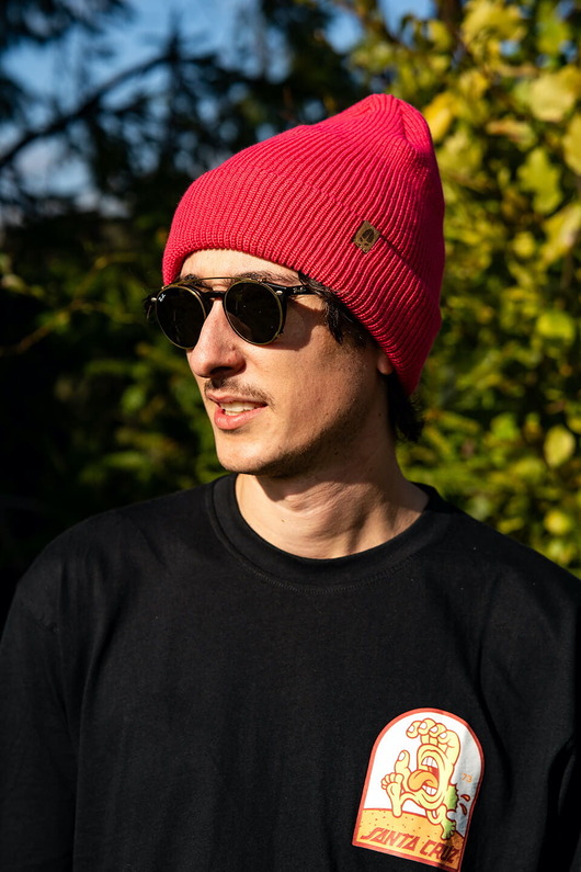 czapki damskie ŁOŚ RWS - gruba wywijana wełniana czapka różowy