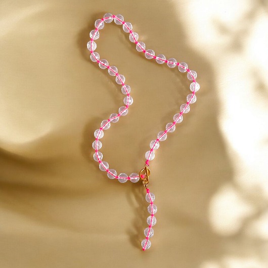 kolie Naszyjnik modułowy : kryształ górski : hot pink : supełkowany